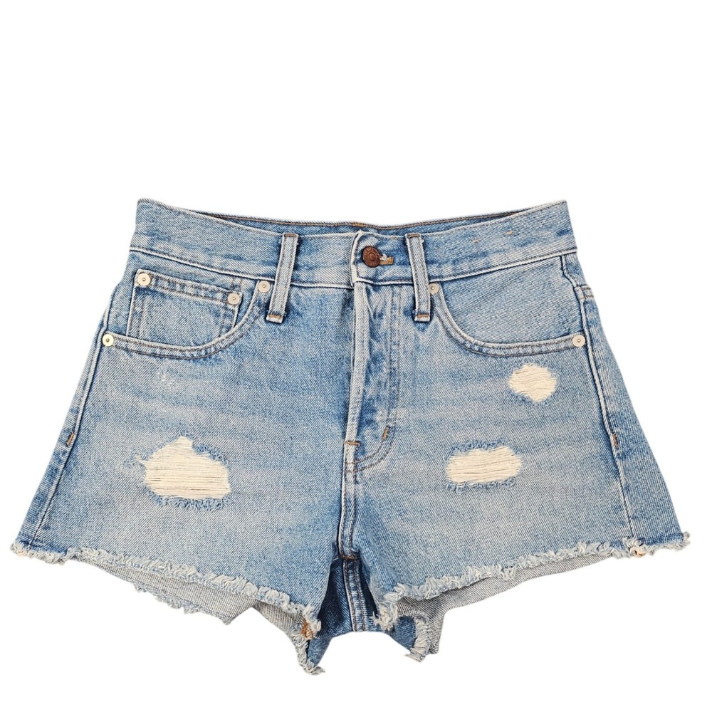 Madewell Relaxed Denim Shorts Light Wash Distressed Button Fly AJ241 Size 23‎
